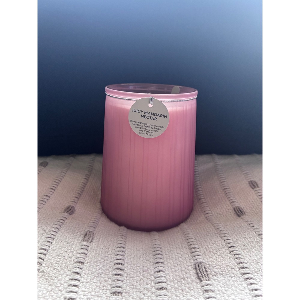 Better Homes & Gardens Juicy Mandarin Nectar Scent Candle Pink Ribbed Glass 16oz
